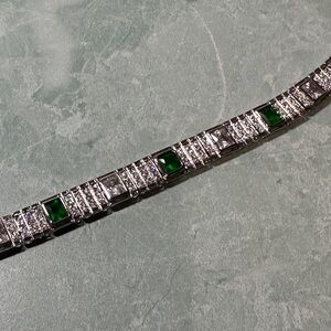 Ross Simons Elegant Silver and Green Square Tennis Bracelet